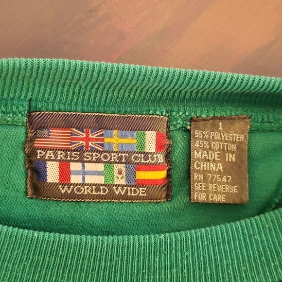 Vtg 1990s Men Women Paris Sport Club Colorblock Graphic Sweatshirt Sz 1 - Picture 3 of 4